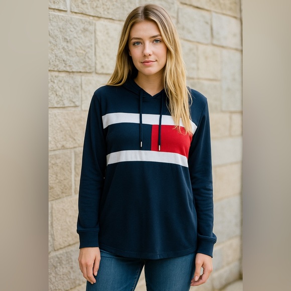 Tommy Hilfiger Tops - Tommy Hifiger XL long sleeve activewear red white and blue hooded top